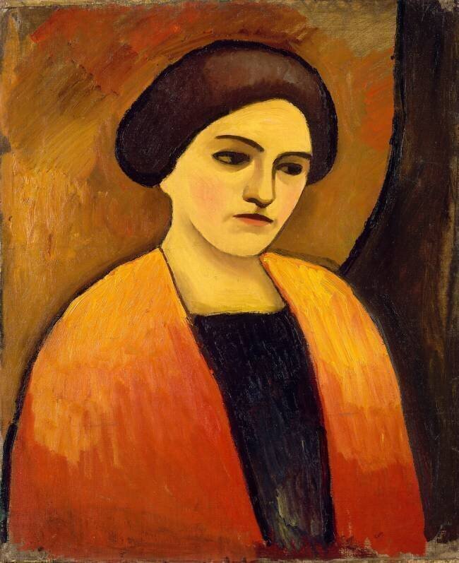 Portrait de madame Macke (Tête de femme orange et marron) August Macke