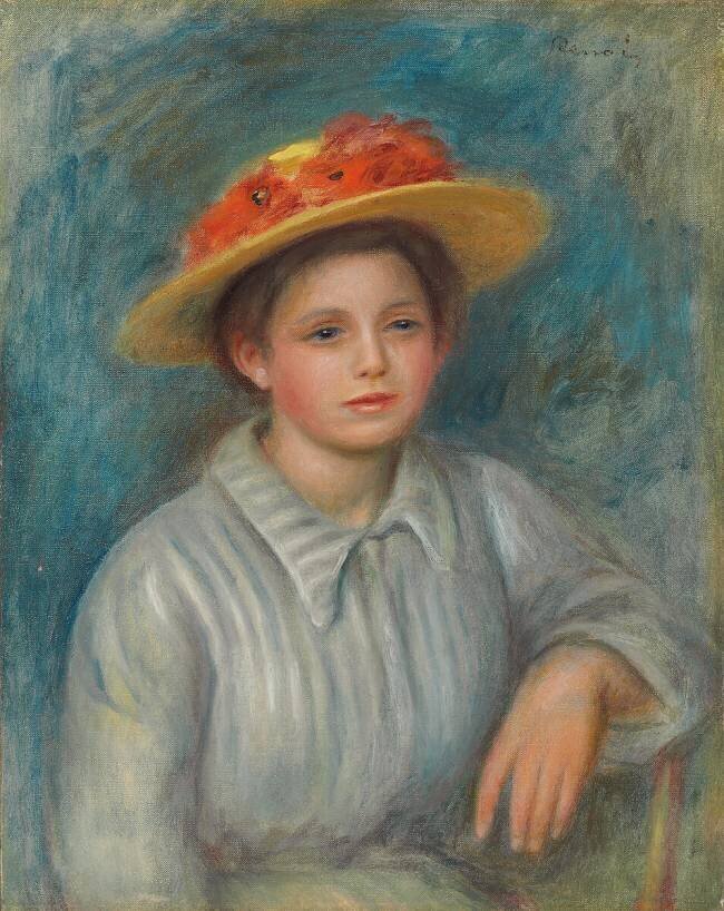 Portrait of a Woman with a Hat with Flowers Auguste Renoir