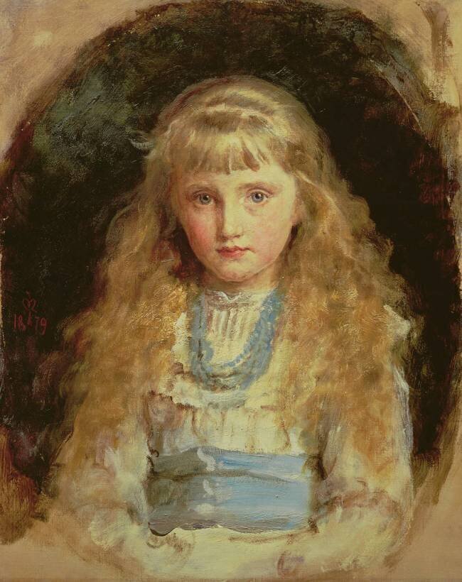 Portrait of Beatrice Caird Wearing a White Dress with a Blue Sash John Everett Millais
