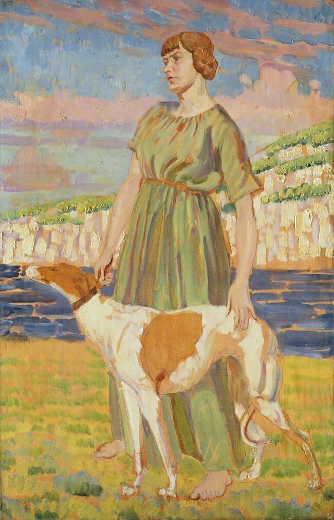 Portrait of Elizabeth Lipczinski with her dog Fanny Derwent Lees