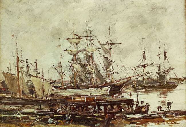 Sailing ships in the port of Bordeaux Eugène Boudin