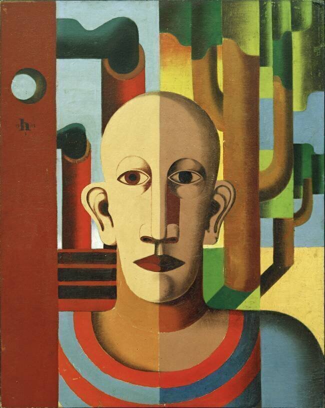 Self-portrait in front of trees and chimneys Heinrich Hoerle
