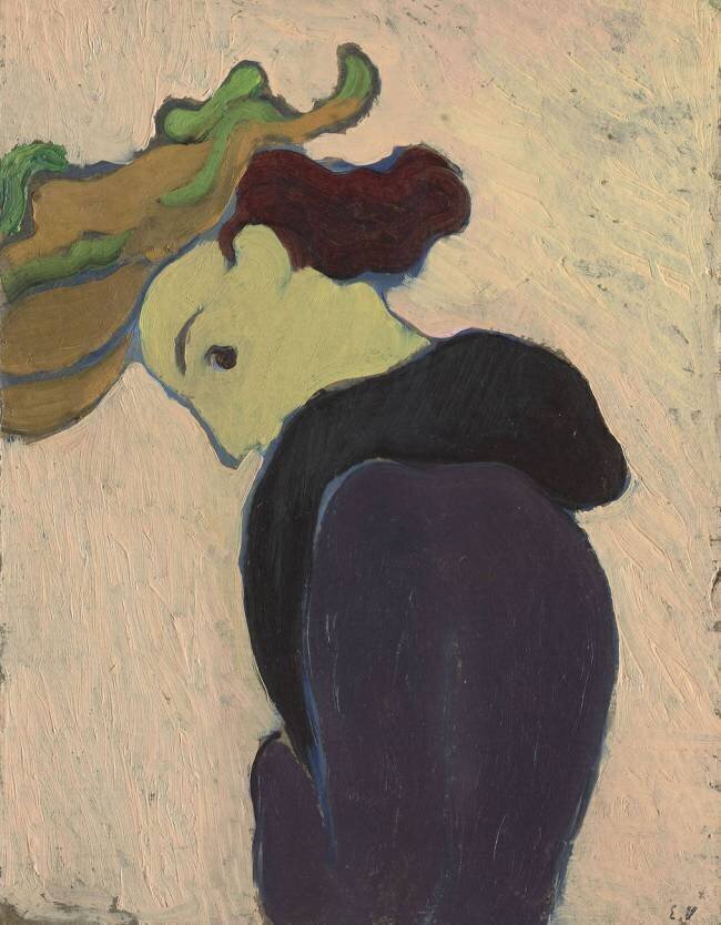 Side profile women with a green hat Edouard Vuillard