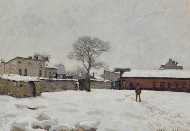 Sous la neige : cour de ferme à Marly-le-Roi Alfred Sisley