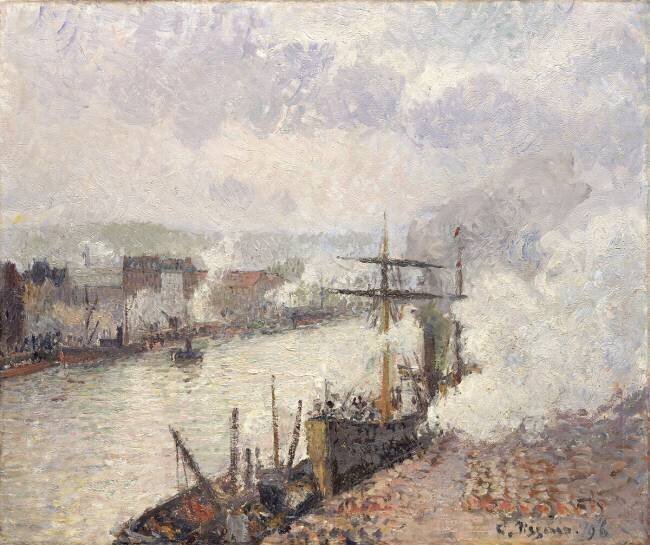 Steamboats in the Port of Rouen Camille Pissarro