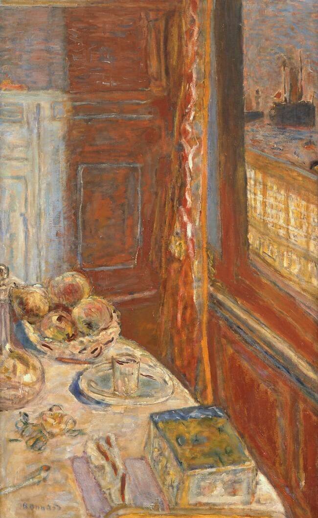 Still life with ships seen through window Pierre Bonnard