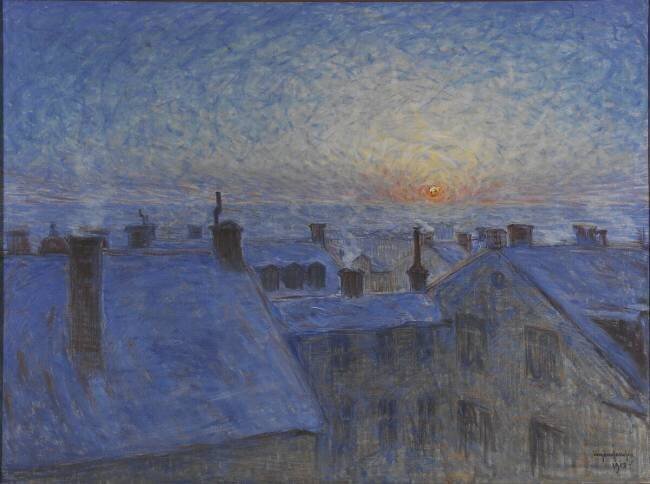 Sunrise over Stockholm rooftops Eugène Fredrik Jansson