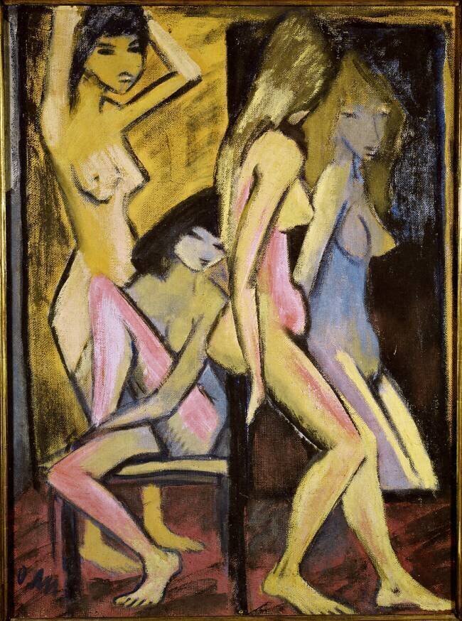 Three Nudes facing the Mirror Otto Mueller