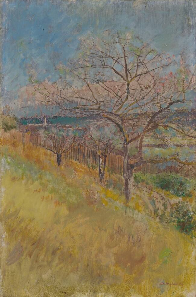 Valley with trees in bloom Laszlo Mednyanszky