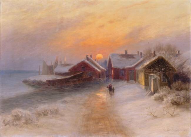 Village de pêcheur au crépuscule, Norvège Johannes Martin Grimelund