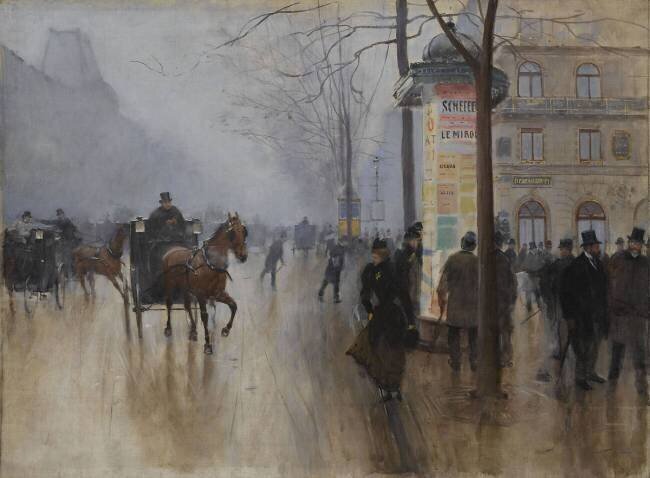 Cars on the Boulevard des Italiens Jean Béraud