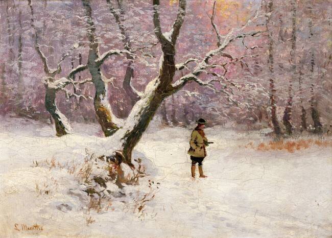 Winter landscape with Hunters Ludvig Munthe