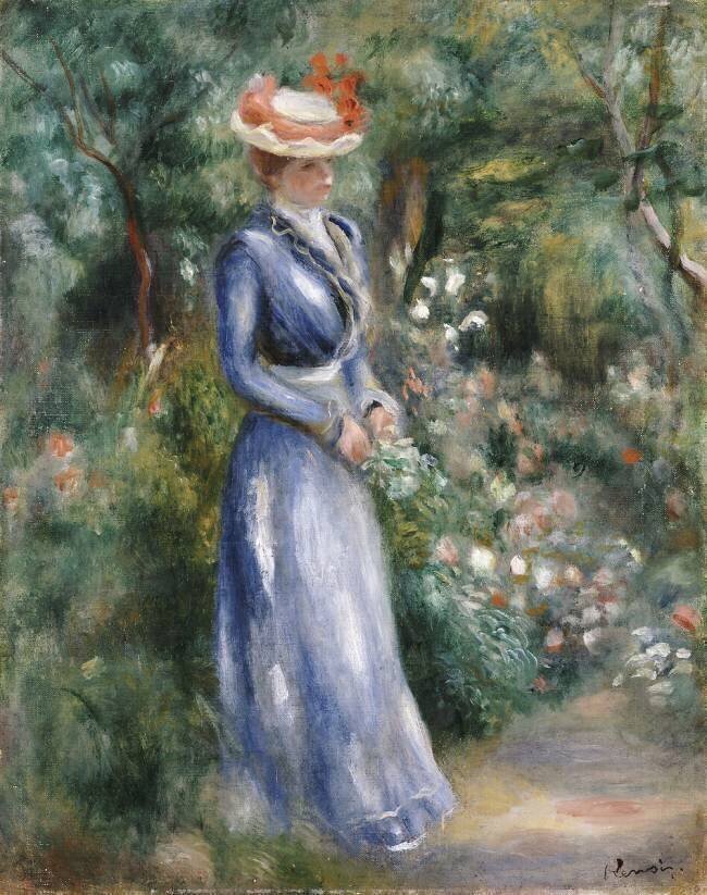 Woman in a Blue Dress Standing in the Garden at Saint-Cloud Auguste Renoir