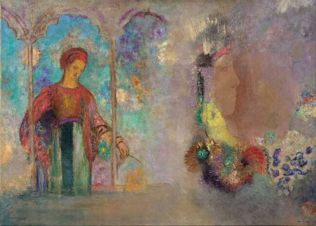 Woman in a gothic arcade Odilon Redon