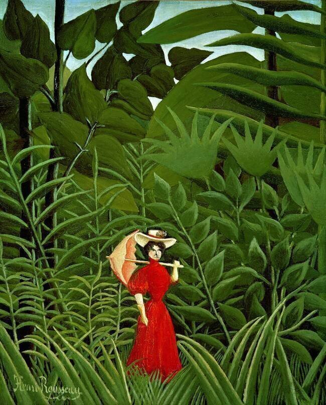 Woman in Red in the Forest Henri Rousseau