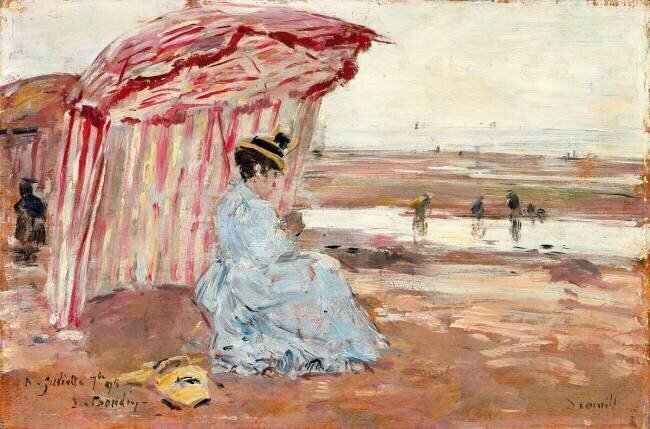 Woman Under Beach Umbrella Eugène Boudin