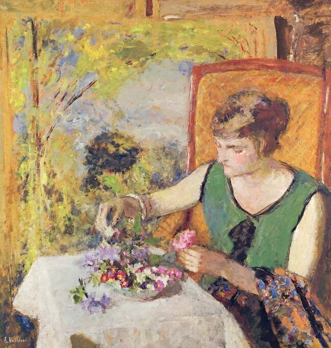 Woman with a Bouquet of Flowers Edouard Vuillard