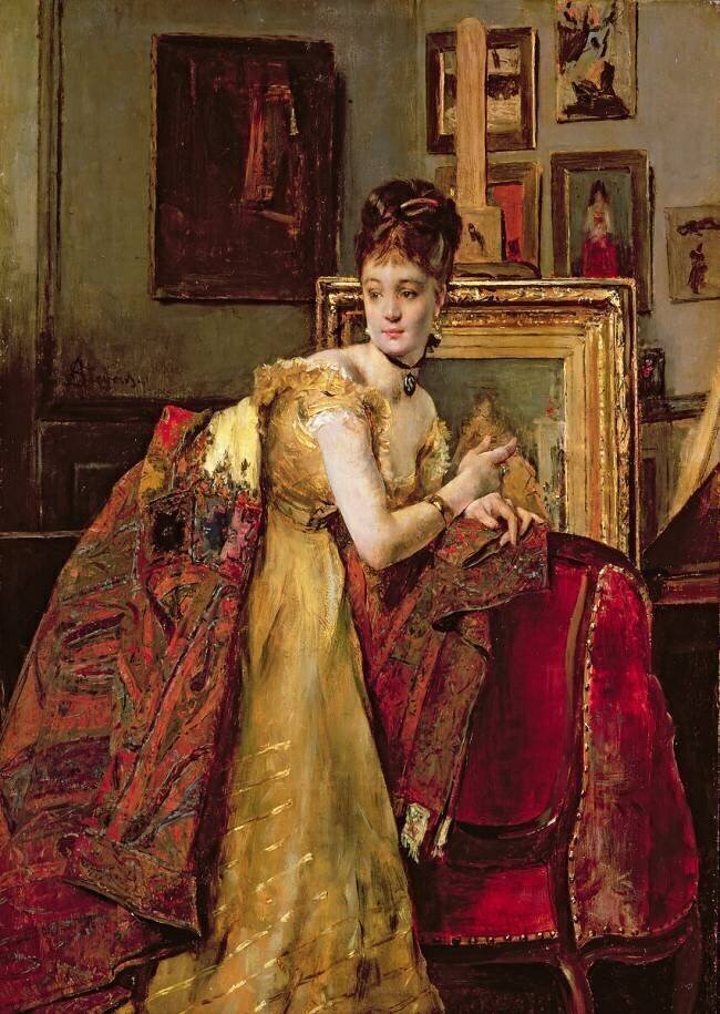 Woman with an Indian shawl in a studio Alfred Stevens