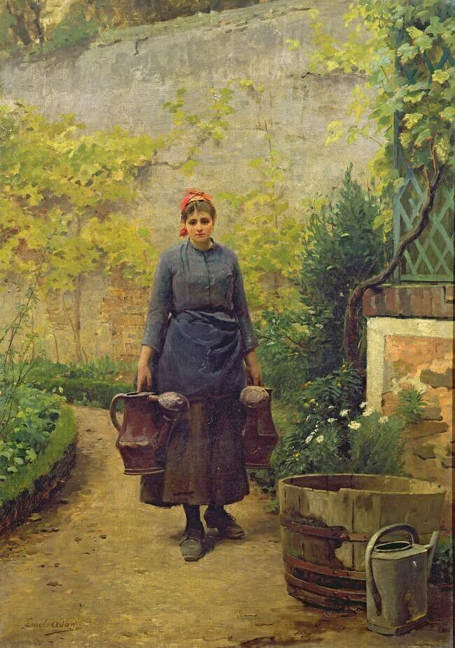 Woman with Watering Cans Louis Emile Adan