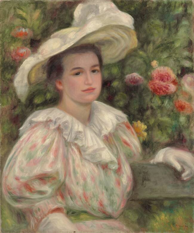 Young Girl Amongst Flowers or Woman with White Hat Auguste Renoir