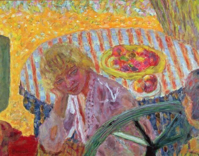 Young Girl with a Striped Tablecloth Pierre Bonnard