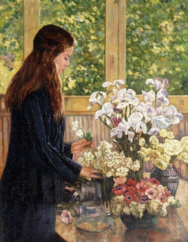 Young Girl with Vases of Flowers Theo van Rysselberghe