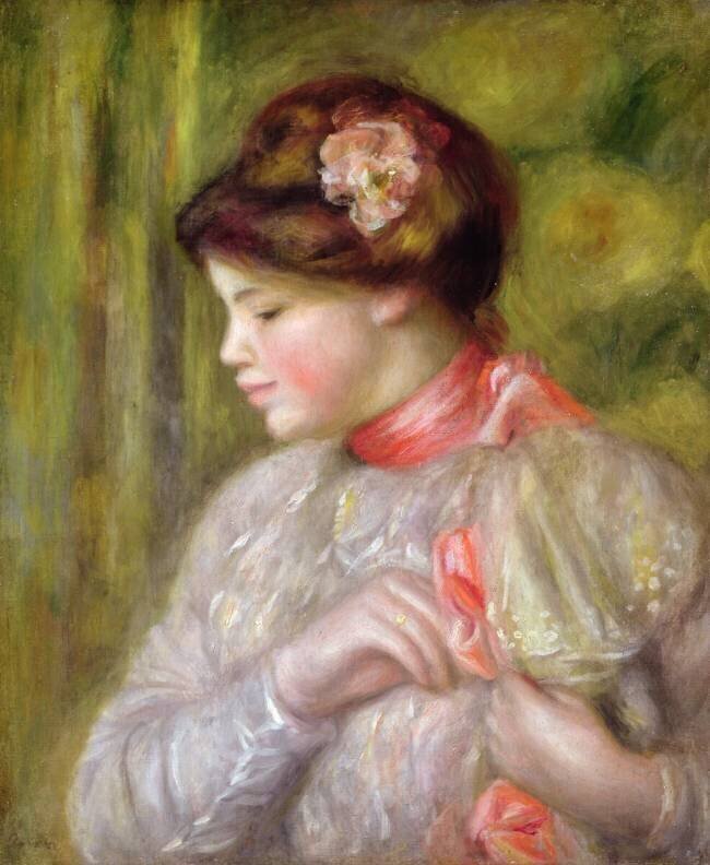 Young woman adjusting her blouse Auguste Renoir