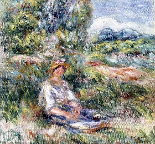 Young Woman Sitting in a Meadow Auguste Renoir