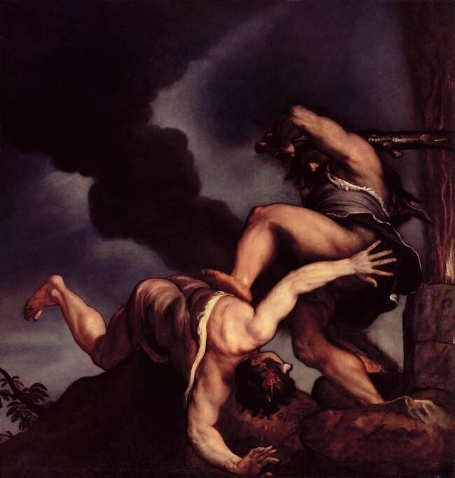 Cain taunting Abel Tiziano