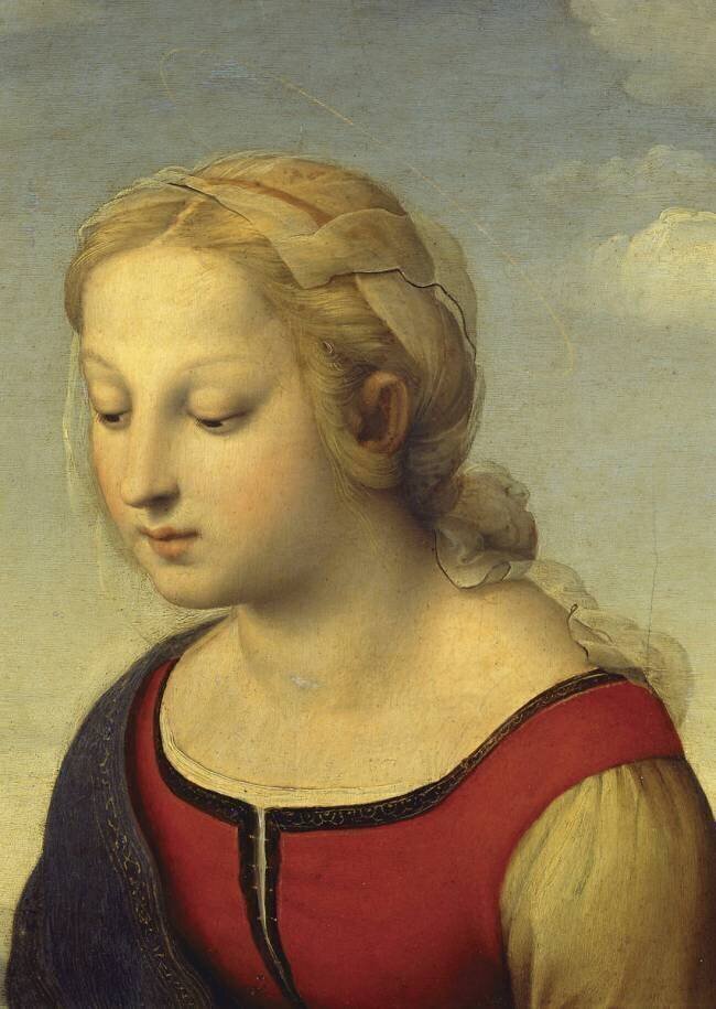 Détail de La Vierge à l'Enfant avec le petit saint Jean-Baptiste dite "La Belle Jardinière" Raffaello