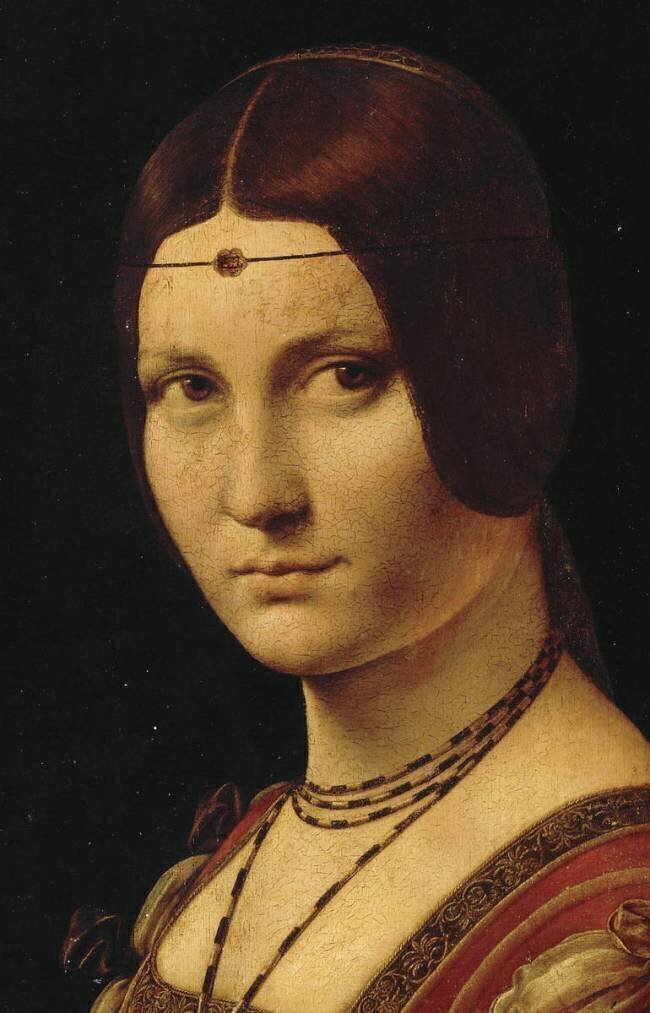 Détail du Portrait d'une dame de la cour de Milan, dit à tort "la belle ferronnière" Leonardo da Vinci