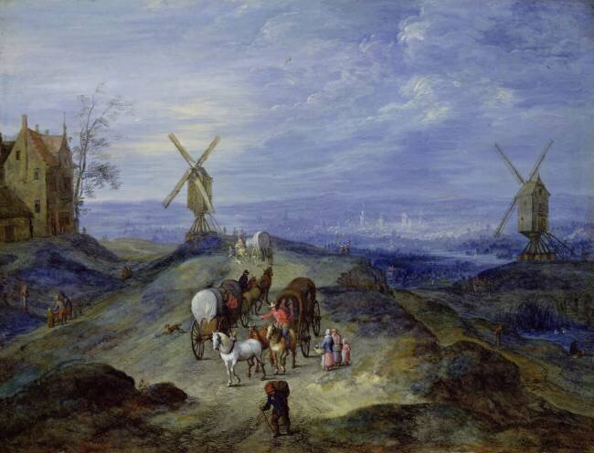 Landscape with Two Windmills Jan Brueghel the Elder