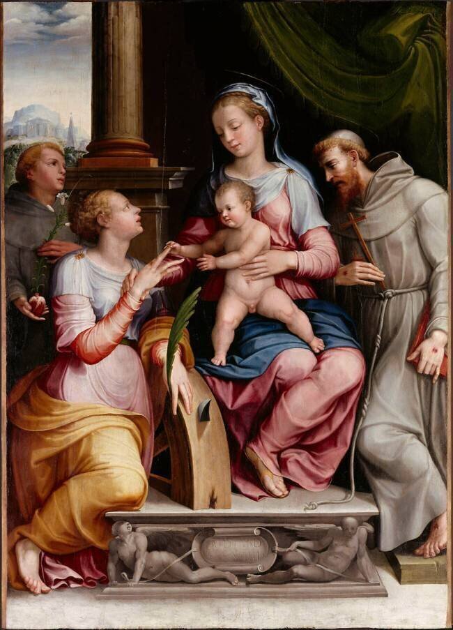 Le mariage mystique de sainte Catherine avec saint Antoine de Padoue et saint François d'Assise Alfani Orazio di Domenico