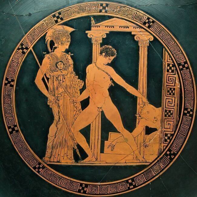  Thésée combattant le Minotaure en présence d'Athéna. Aison