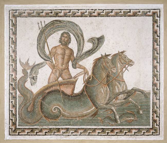 Mosaïque "Le triomphe de Neptune" en médaillon central avec 56 médaillons autour anonyme