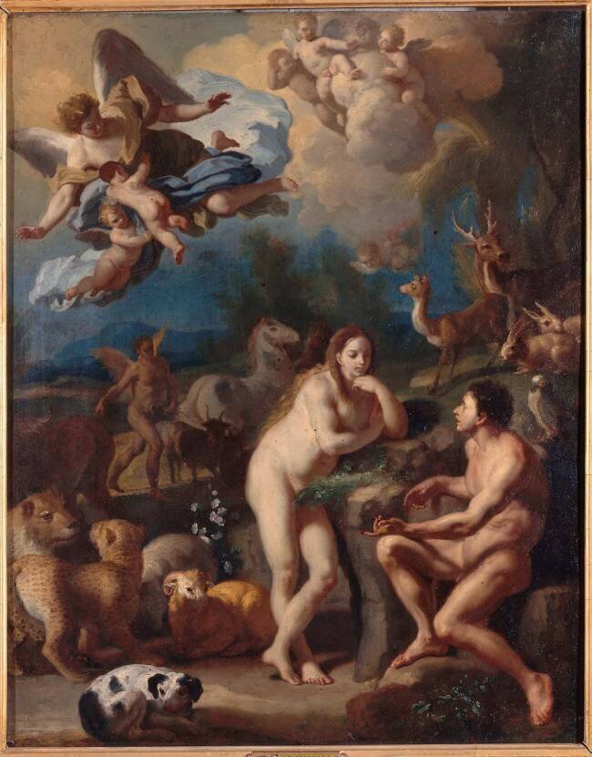 Adam et Eve épiés par Satan Francesco Solimena