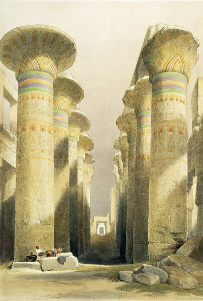 Architecture et art de l'antiquite : Ruines du Grand Temple de Karnak, site de la ville de Thebes, Egypte antique David Roberts
