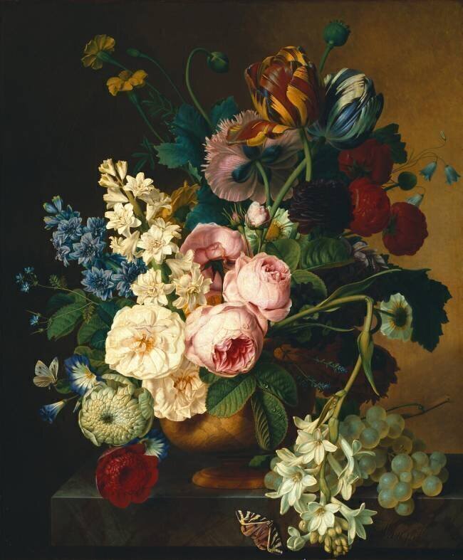 Bouquet de fleurs sur une table en marbre Christiaan van Pol