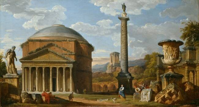 Capriccio de ruines romaines avec le Panthéon Giovanni Paolo Pannini