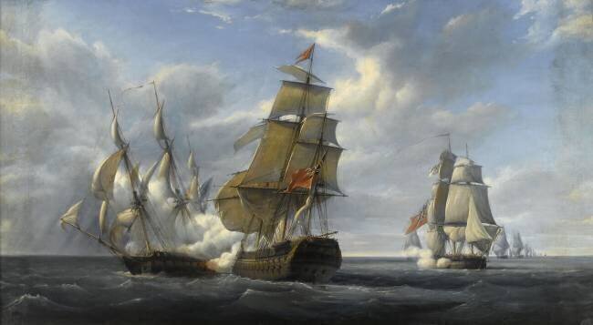 Combat de la frégate française La Canonnière contre le vaisseau anglais le Tremendous, 21 avril 1806 Pierre Julien Gilbert
