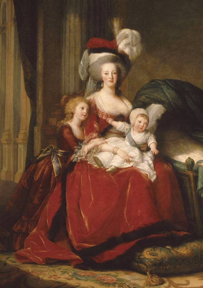 Détail de Marie-Antoinette de Lorraine-Habsbourg, reine de France et ses enfants Elisabeth Vigée Le Brun