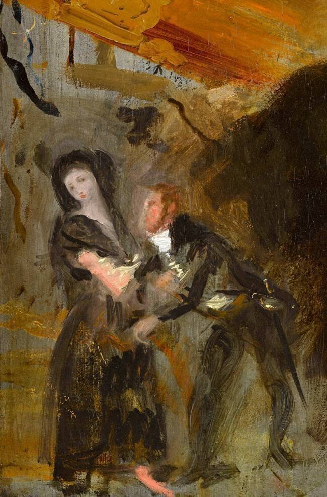 Etude d'après un des Caprices de Goya, deux plats de reliure médiévales et une veste orientale Eugène Delacroix