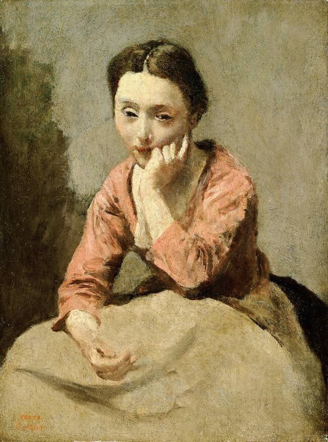 Femme avec un chemisier rose Jean-Baptiste Camille Corot