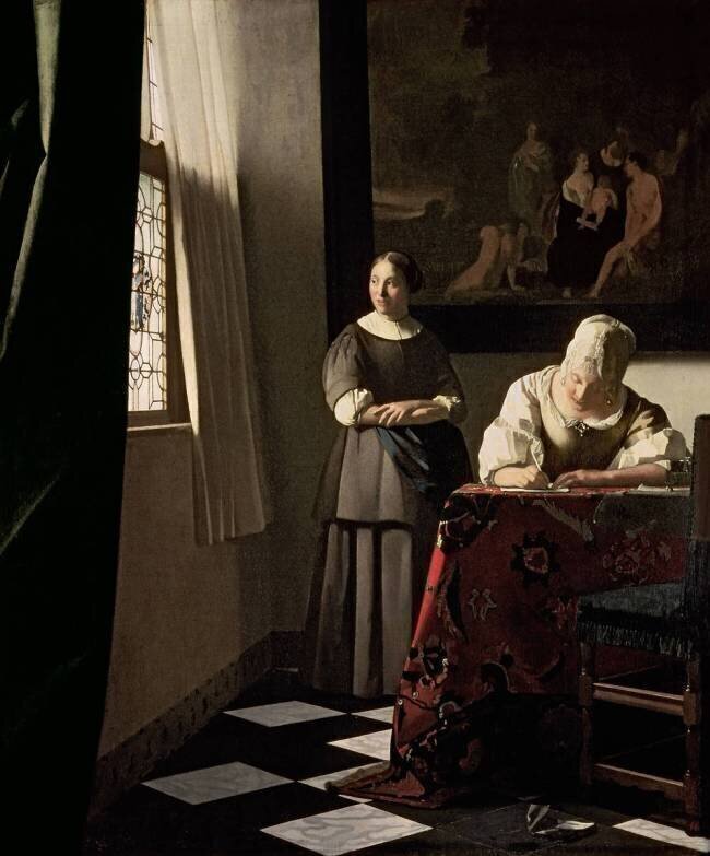 Femme écrivant une lettre et sa servante Johannes Vermeer