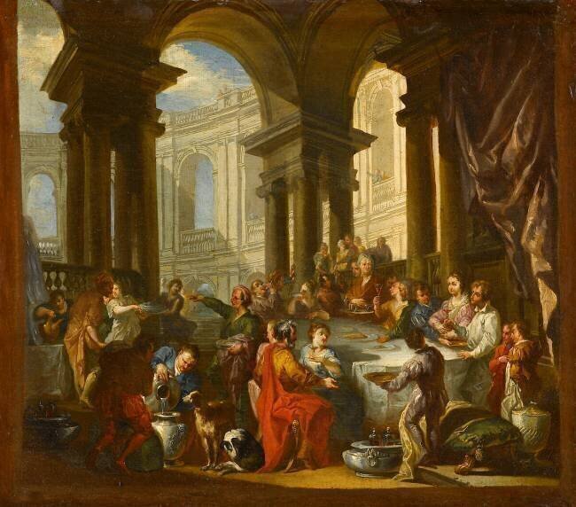 Festin donné sous un portique d'ordre ionique Giovanni Paolo Pannini