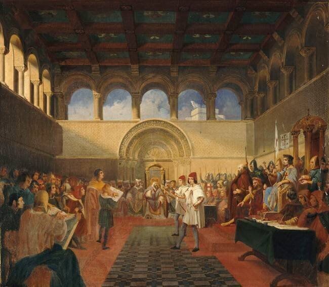 Godefroy de Bouillon tenant les premières assises du royaume de Jérusalem, janvier 1100 Pierre-Jules Jollivet