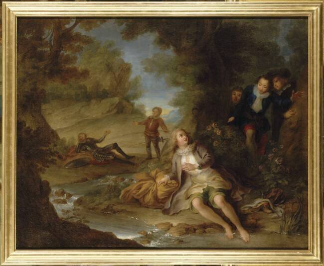 Histoire de Don Quichotte : "Le curé et Cardémis rencontrent Dorothée habillée en berger" Charles-Antoine Coypel
