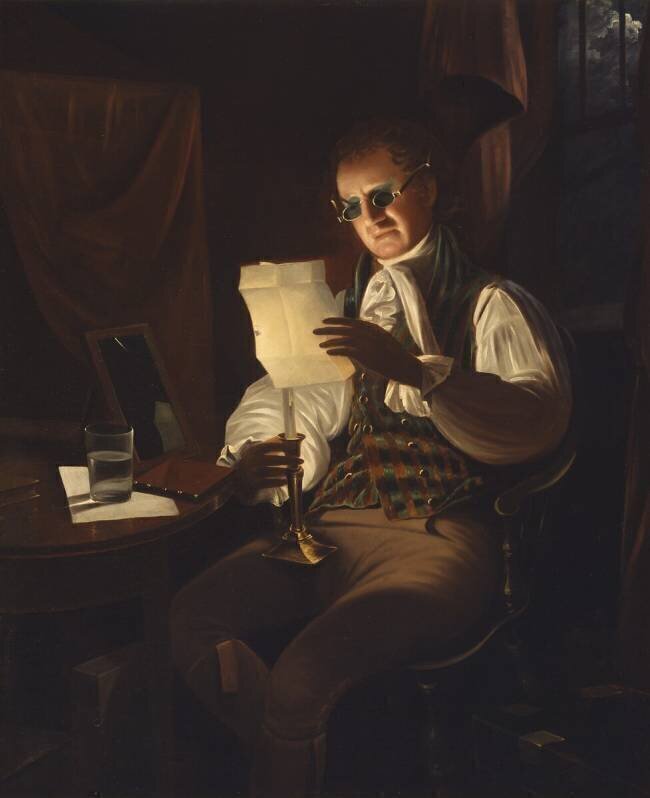 Homme lisant à la bougie Rembrandt Peale