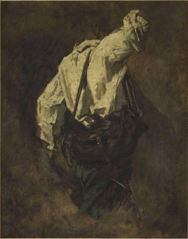 Homme vu de dos : personnage du serrurier Thomas Couture