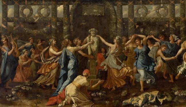 Hyménaïos déguisé en femme lors d'une offrande à Priapus Nicolas Poussin